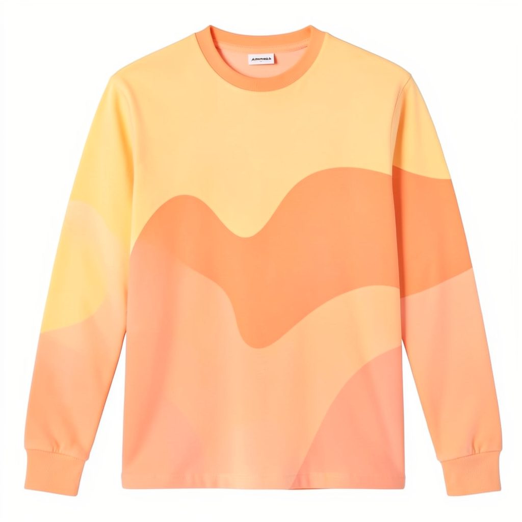 Long sleeve tee with graphic print in earthy tones, flat lay product shot