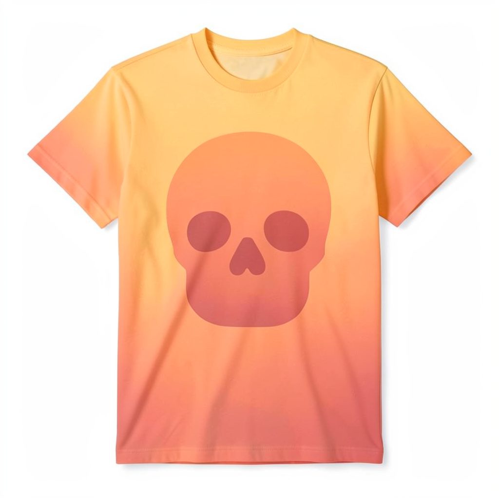 Graphic skull t-shirt design on a plain background, product flat lay